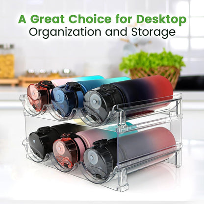 Water Bottle Storage Organizer Set - 2-Pack Stackable Rack for Cabinet Use