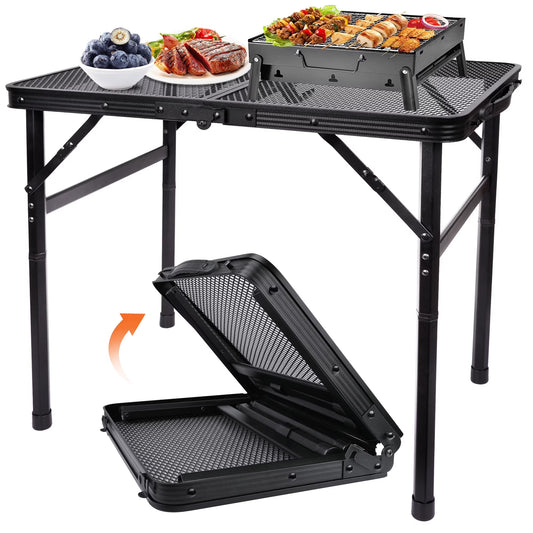Lightweight Portable Folding Grill Table with Mesh Surface in Black