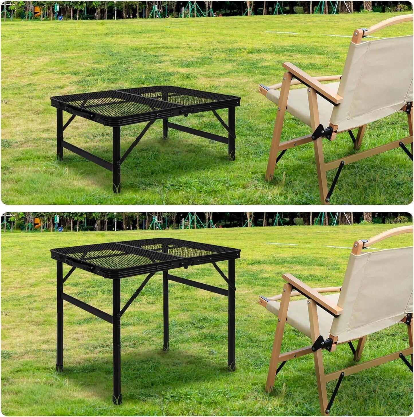 Lightweight Portable Folding Grill Table with Mesh Surface in Black