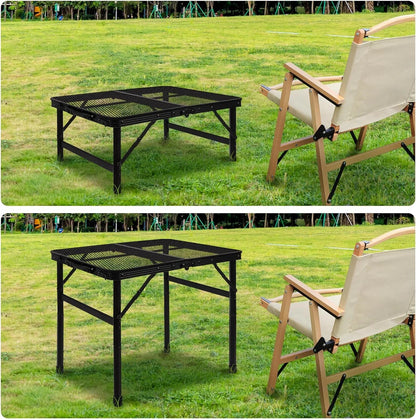 Lightweight Portable Folding Grill Table with Mesh Surface in Black