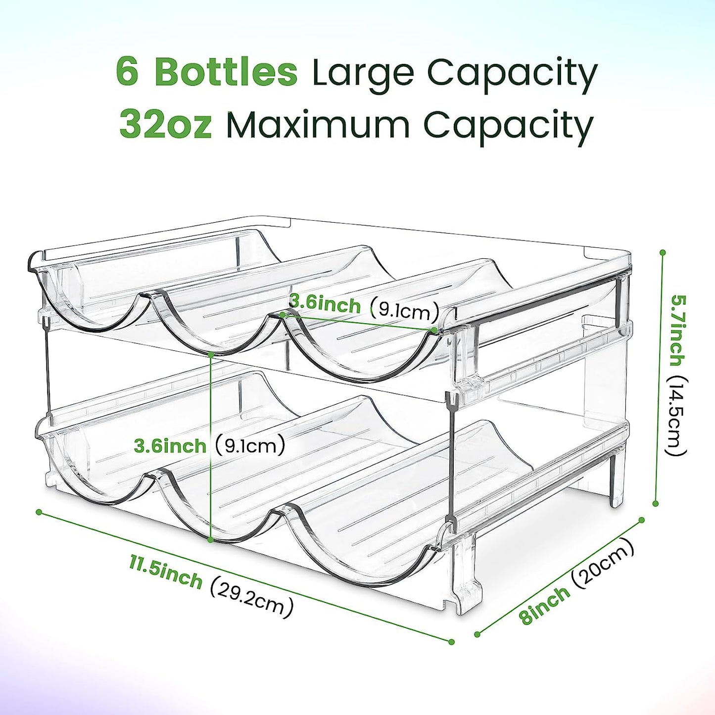 Water Bottle Storage Organizer Set - 2-Pack Stackable Rack for Cabinet Use