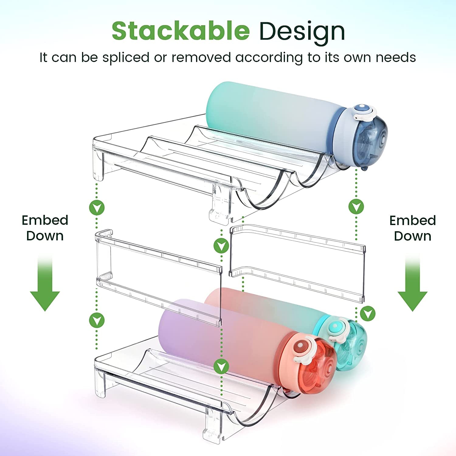 Water Bottle Storage Organizer Set - 2-Pack Stackable Rack for Cabinet Use